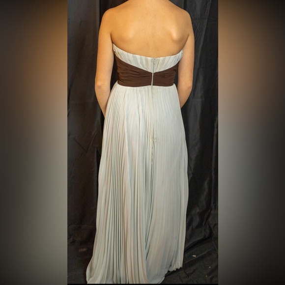 Light turquoise with brown belt, chiffon dress - Picture 3 of 3